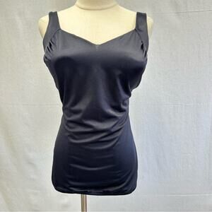 Vintage 70s Maxine of Hollywood black one piece pinup swimsuit dress size 14